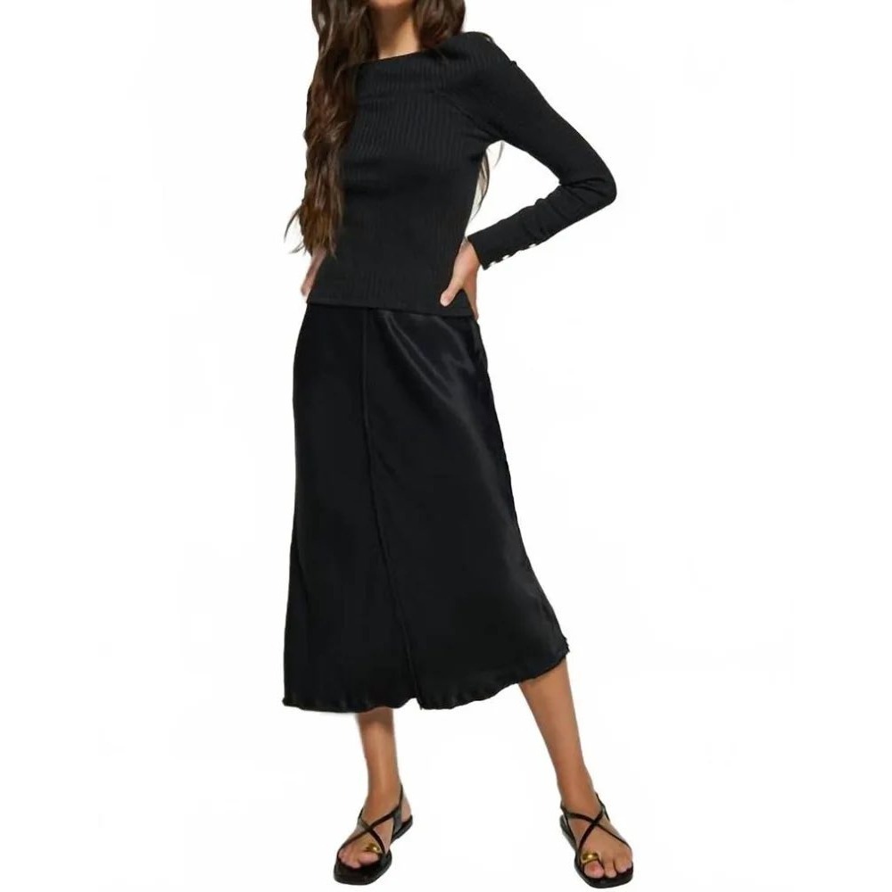 Nation LTD Lola Seamed‎ Satin Skirt in Black Classic Essential Closet Staple